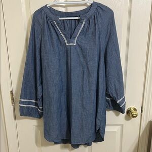 Lands' End Denim Blue Top with White Accents